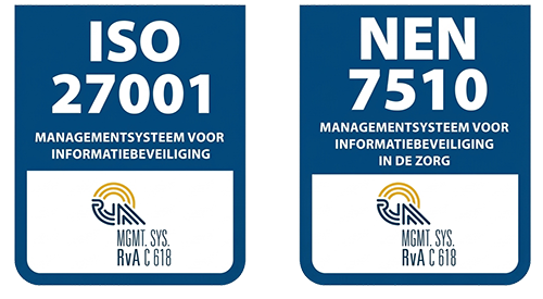 Logo's van NEN 7510 en ISO 27001 certificering